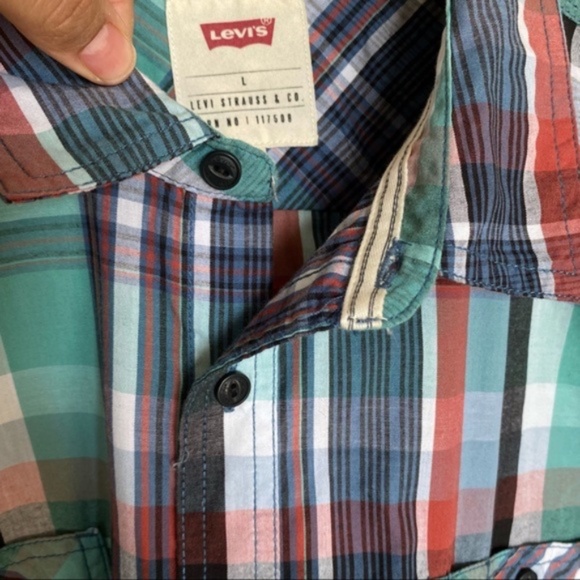 LEVI’S mens western bohemian boho plaid casual bottom down shirt size Large - Picture 3 of 10